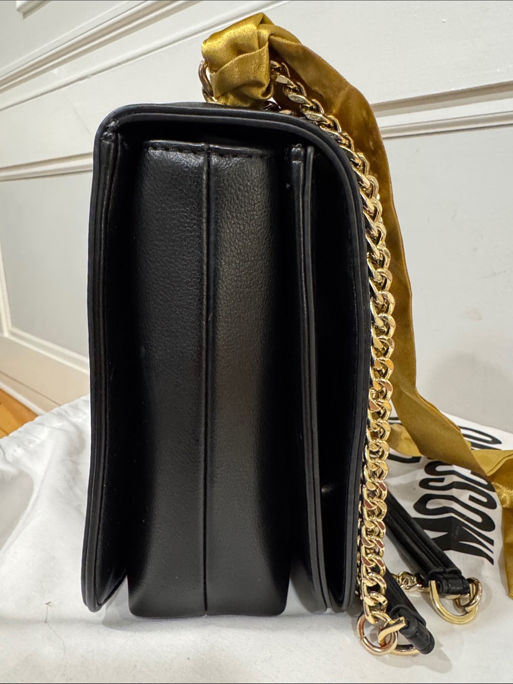 Love Moschino Bag Black Studded Chain Crossbody Shoulder Bag with Gold Accents - Picture 9 of 17